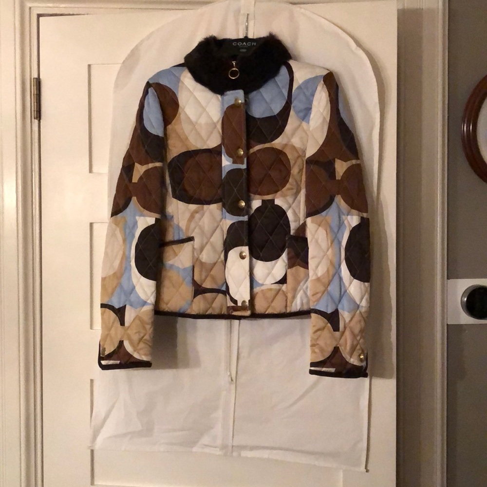 Vintage Coach Signature Jacket w/fur ladies Size M